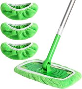 Chiffons adaptés au balai Swiffer - Housse de rechange verte pour serpillières sèches - Chiffons de nettoyage de rechange - Housse en microfibre réutilisable - Lot de 4