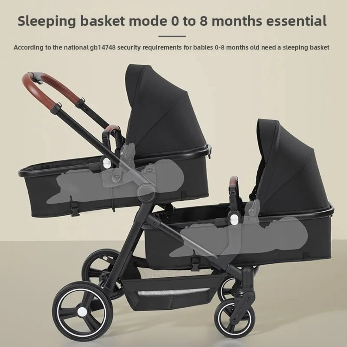 Mila Shop Tweeling buggy - Duo Buggy - Duo kinderwagen - Incl. 2 omvormbare zitjes & reiswiegjes - Geschikt voor 1 0f 2 kindjes vanaf geboorte tot 25KG - Zwart/Grijs — cadeau in Cadeau-ideeën - foto 4
