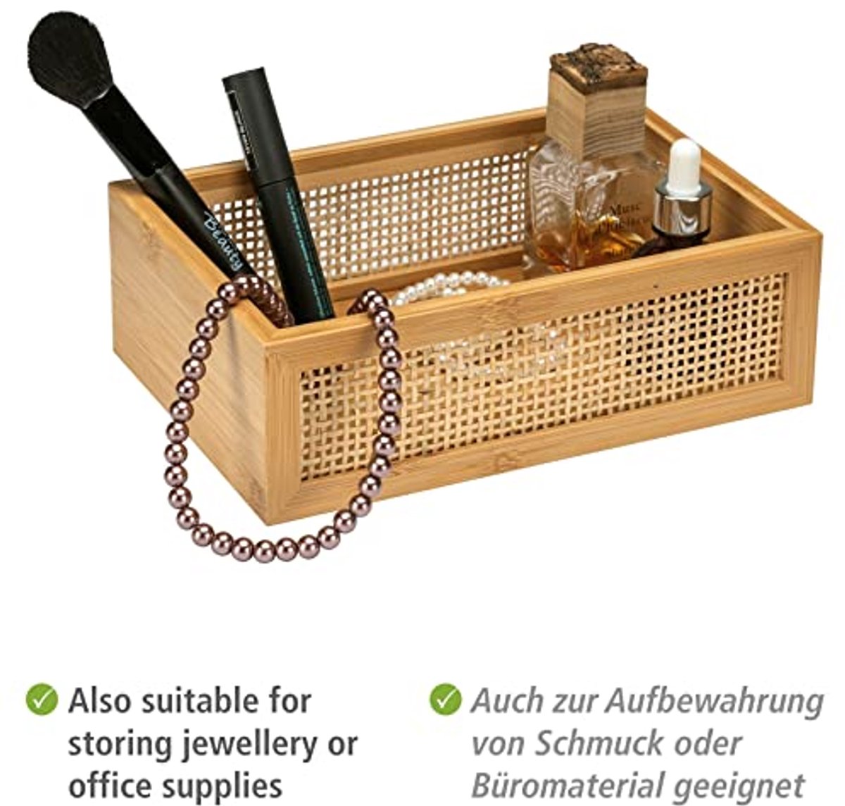 Decoratieve badkamerbox in trendy boho stijl van bamboe en rotan