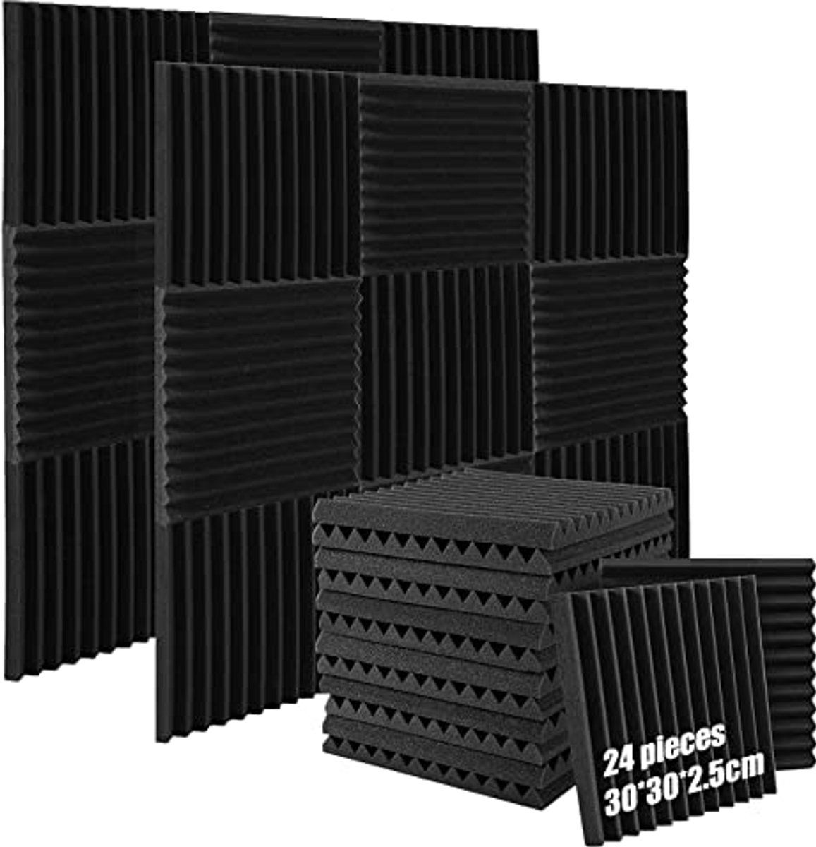 Akoestische Schuimmatten (24 stuks) voor Geluidsisolatie en Echo-reductie - 30 x 30 x 2,5 cm Geluid Absorberend Schuim voor Studio's en Thuisgebruik
