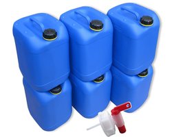 Set van 6 Canisters 20 Liter Blauw met Tap