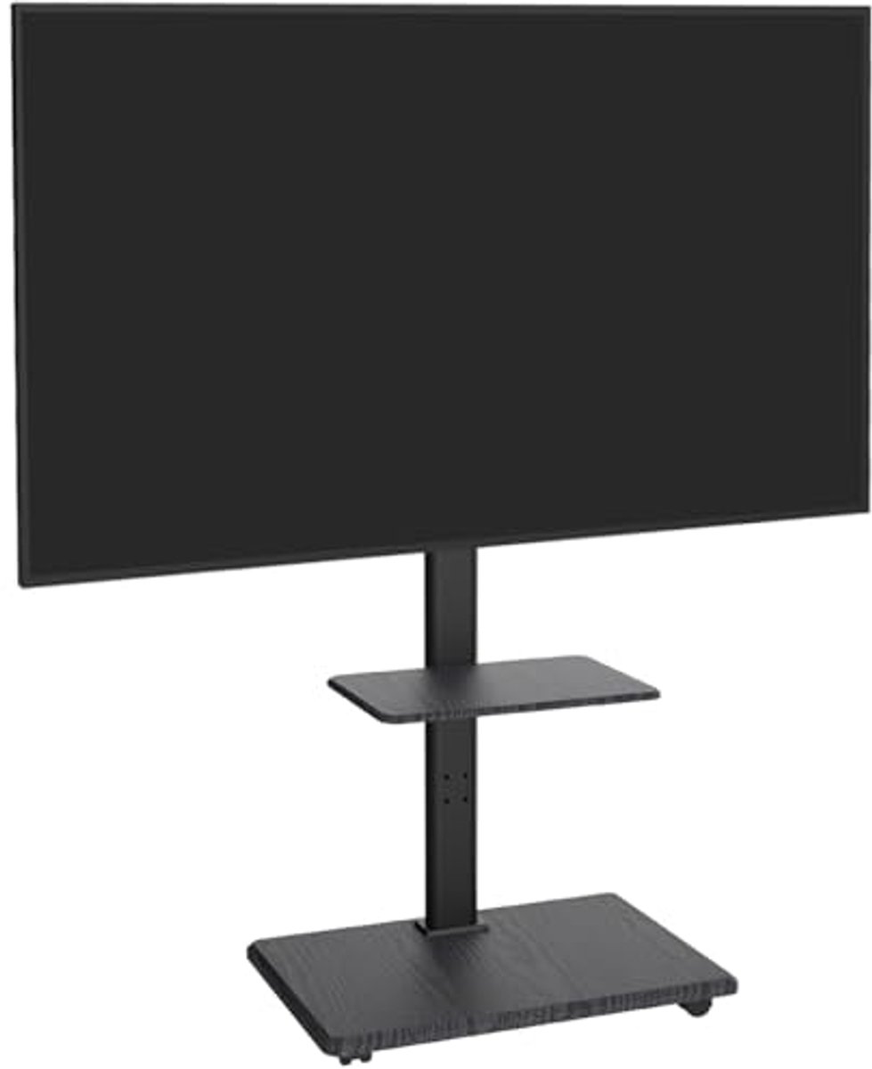 Verstelbare TV Stand met Houten Pedestal en Wielen voor 32-70 inch TV