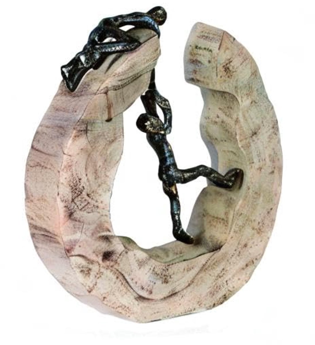 Decoratieve Sculptuur Teamwork - Houten en Aluminium Figurant - Bruin en Brons - 30 cm Hoogte