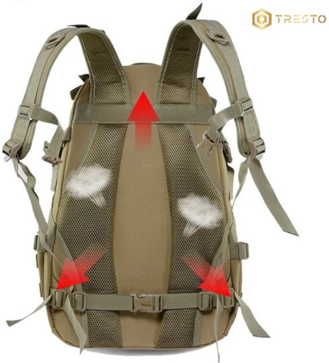TRESTO - Rugzak – Rugtas - 40L Militaire Backpack – Waterdicht & Duurzaam – Geschikt voor Reizen, Wandelen, Kamperen & School – Legergroen – Unisex (Dames & Heren) – foto 3