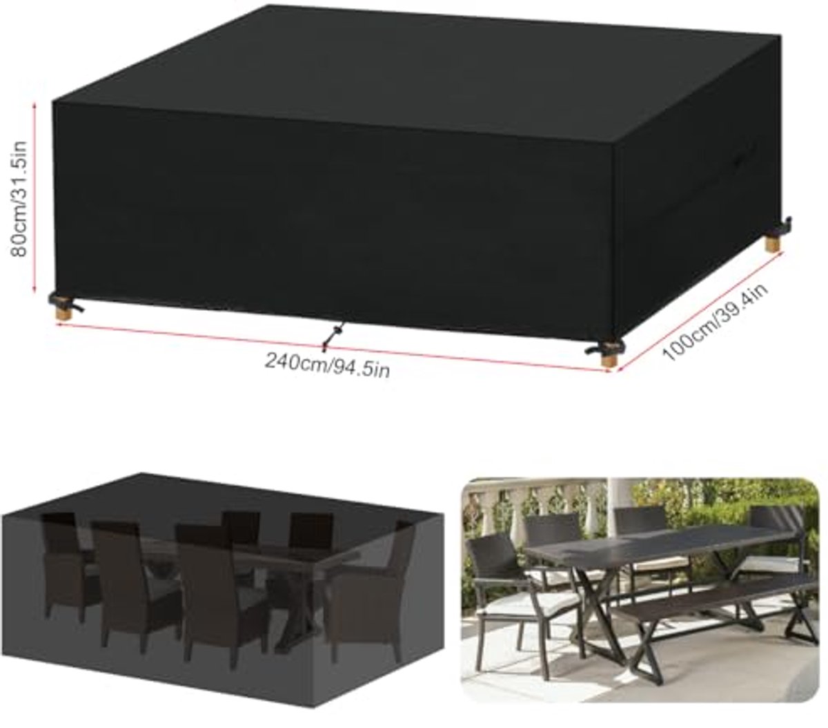 KDXAOBEI Waterdichte tuinmeubelhoezen meerdere maten 240 x 100 x 100 cm