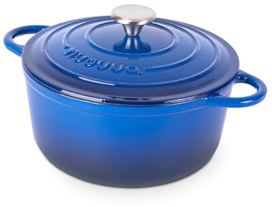 Gietijzeren Pot met Deksel - Anti-aanbaklaag, Ovenbestendig, Geëmailleerde Braadpot - Robuust Kookgerei - Grijs 4,7L - Van Nuovva