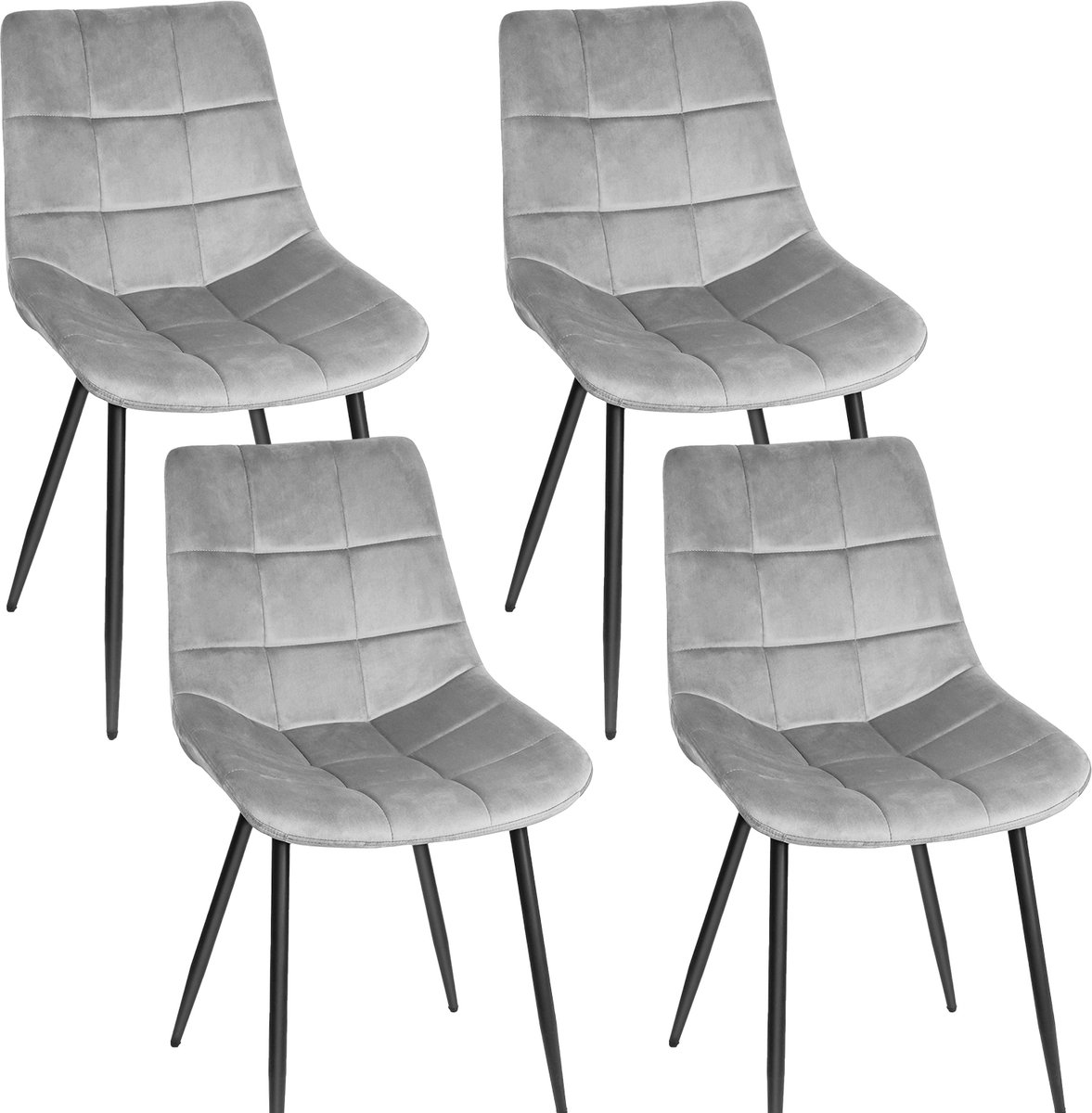 PIPIPOXER Eetkamerstoel - Set Van 4 -metalen poten+flanel, lichtgrijs