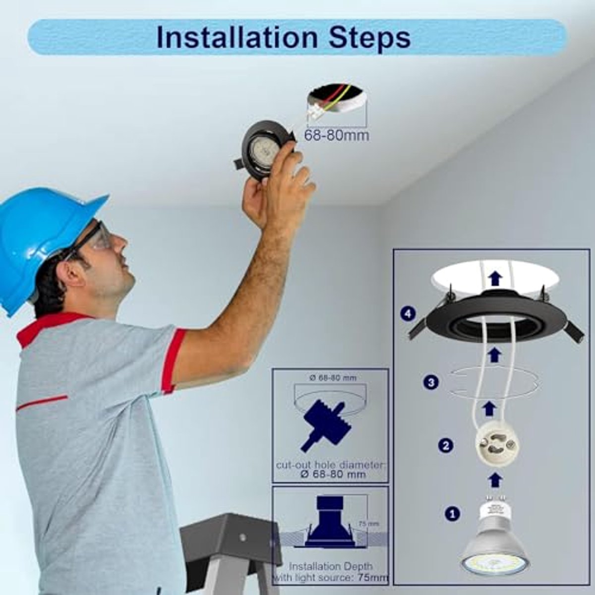 Inbouwspot GU10 Zwart - Draaibaar voor LED - 68 mm - Energiezuinig