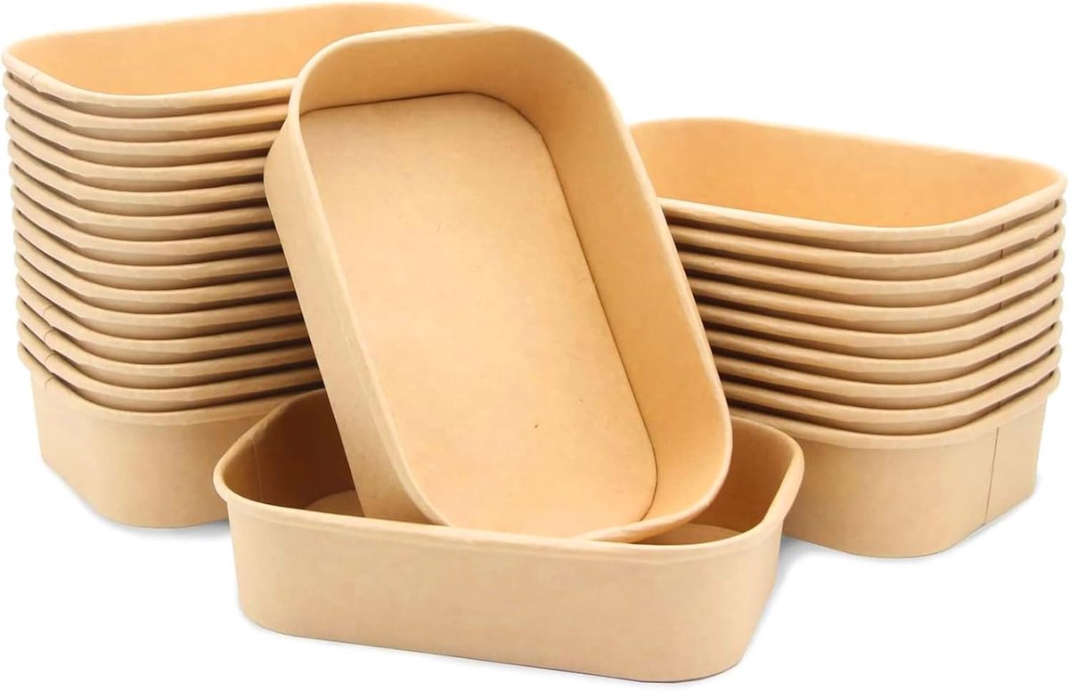 Image of 25pcs Kraft Paper Salad Box - Paper Square Lunch Box - Takeaway Box - Oil and Water Resistant - Voor Takeaway - Fitness Lunch - Salade (1000ml)