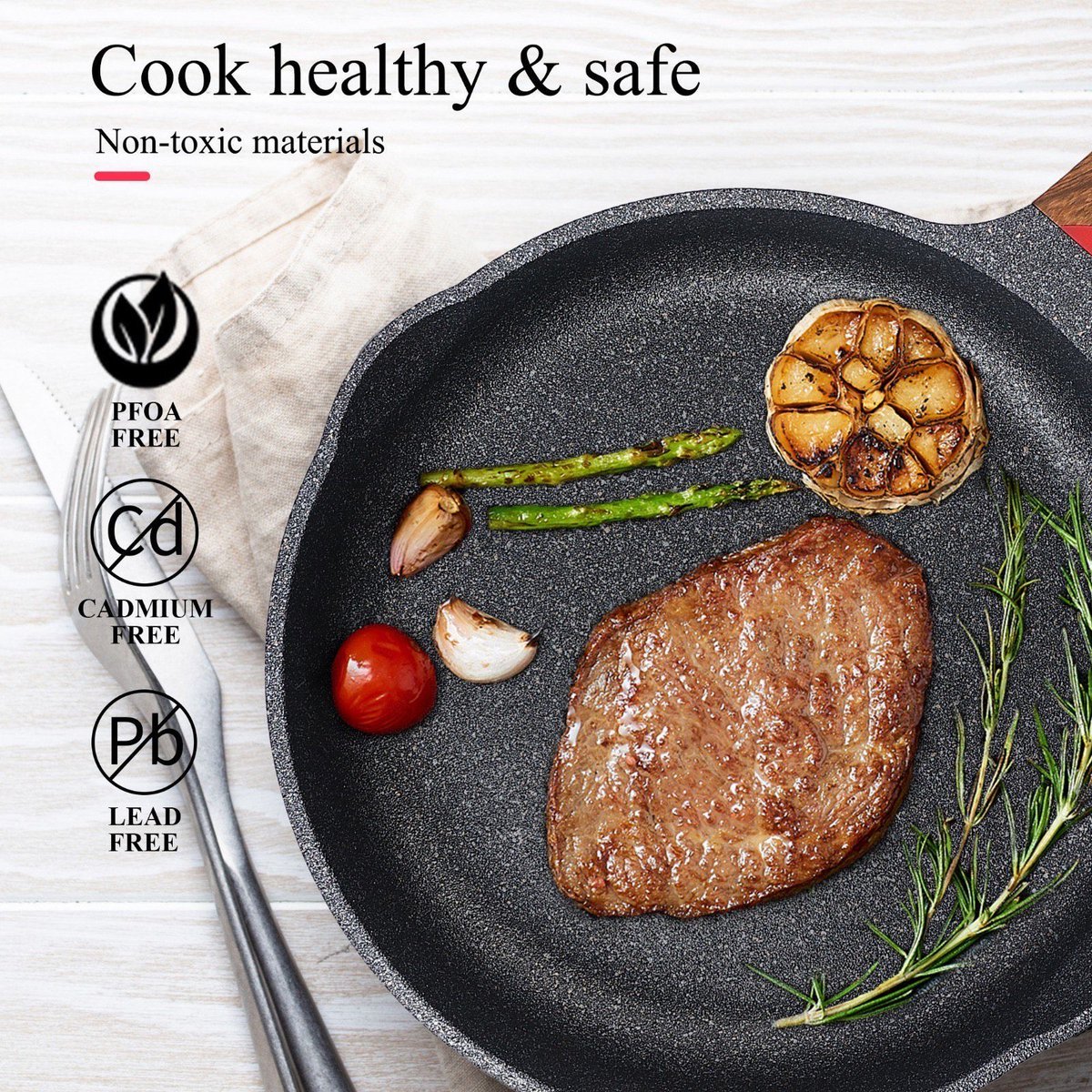 Hapjespan 24 cm - Zwart - Inductie - Krasbestendige Keramische Antiaanbaklaag - PFOA Vrij - met schenktuit