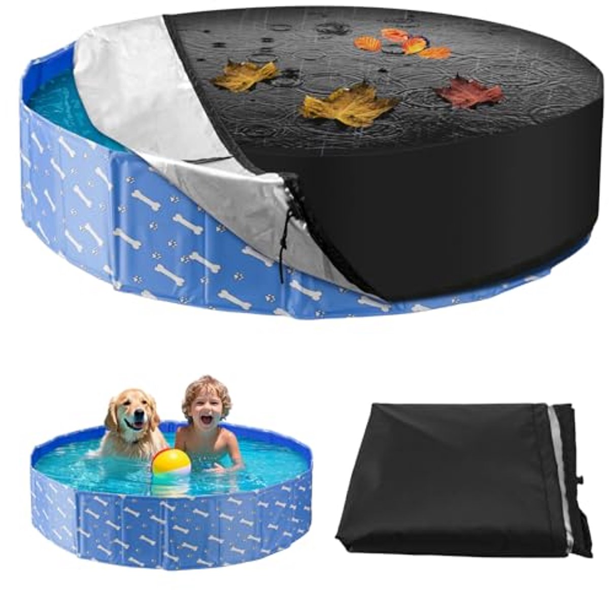 Ronde zwembadafdekking voor honden - Waterdicht en opvouwbaar zwembadzeil (160 x 30 cm)