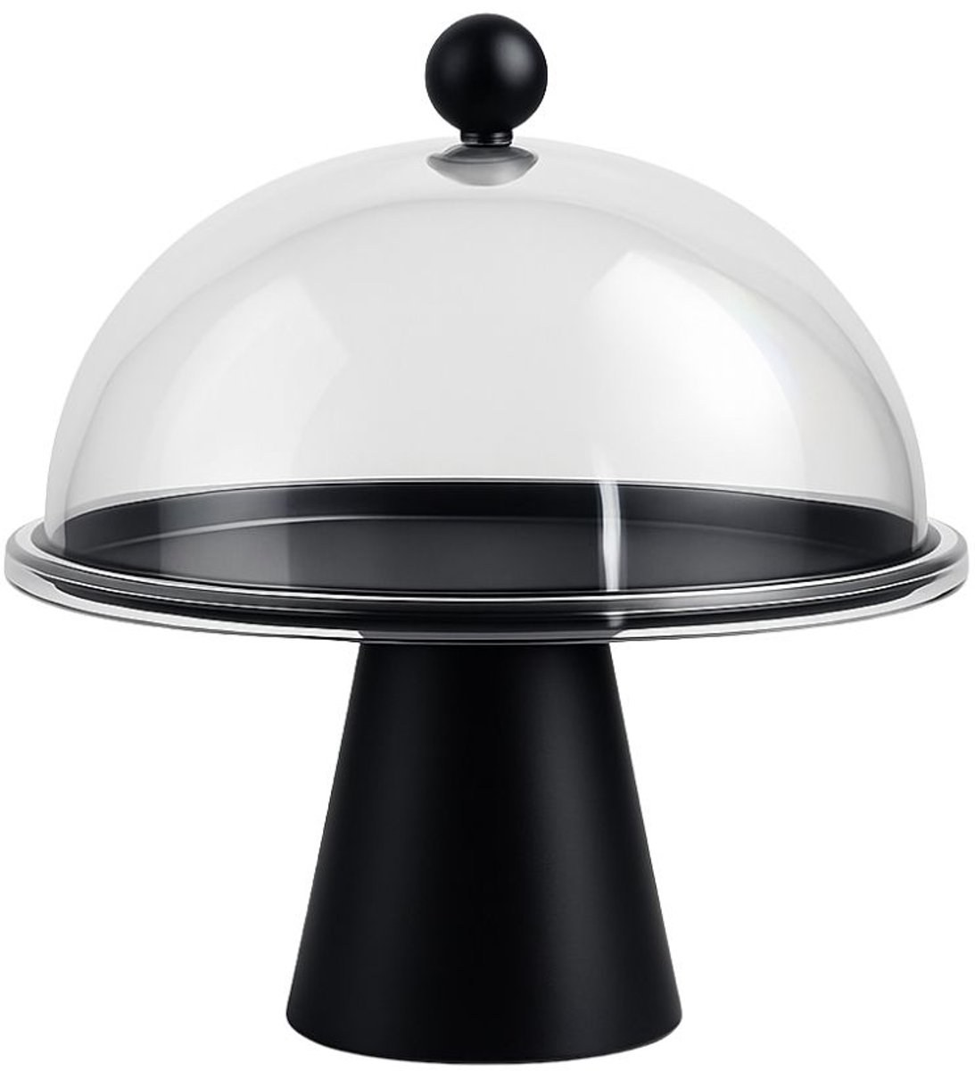 Taartschaal met Stolp – Zwart – Ø 18 cm – Compact Taartplateau met Deksel – Elegant & Functioneel – Ideaal voor Gebak en Kleine Taarten