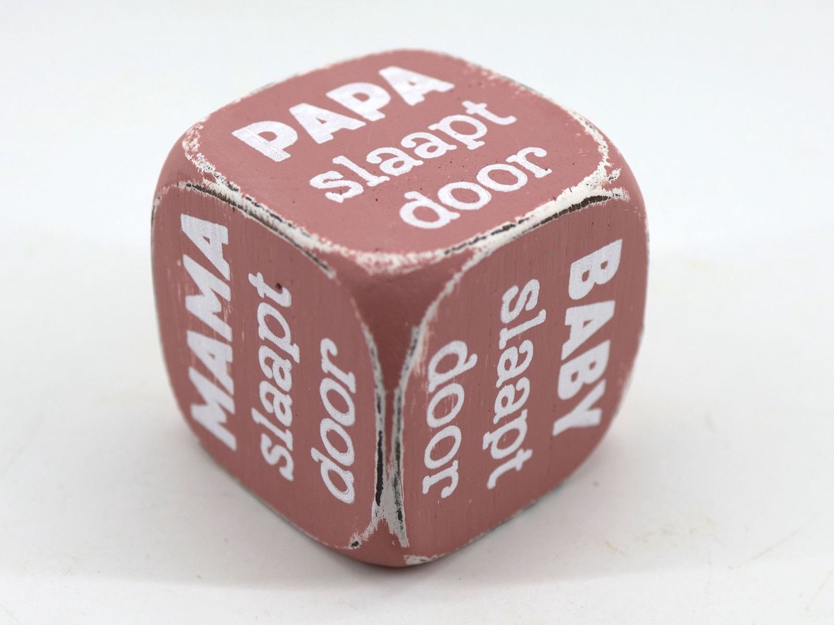 Dobbelsteen Mama Papa baby slaapt door 8x8cm