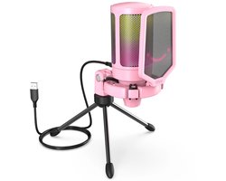 USB Microfoon – Roze – Condensator Microfoon Voor PC – Met Dempknop – Gaming Microfoon – Streamen – Podcast Microfoon