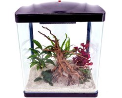 AquaOne Aquarium complete set LED met pomp HR-230 zwart I Klein nano-aquarium 7 liter I Mini nano-aquariumset voor vissen en garnalen