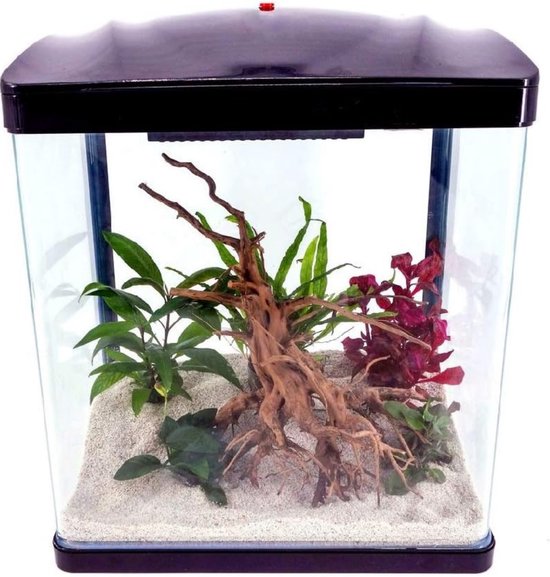 AquaOne Aquarium complete set LED met pomp HR-230 zwart I Klein nano-aquarium 7 liter I Mini nano-aquariumset voor vissen en garnalen