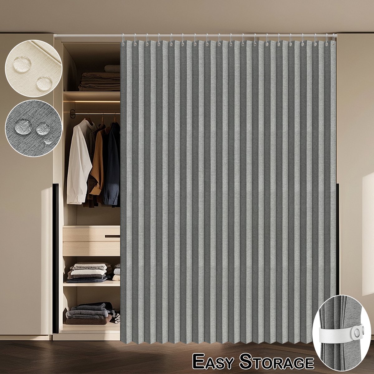 Qelus Extra Breed Gordijn 254x244cm Kant en Klaar met Haakjes - 220g/m² - Waterdichte en Verduisterende - UV-Werend voor Binnen en Buiten - Grijs