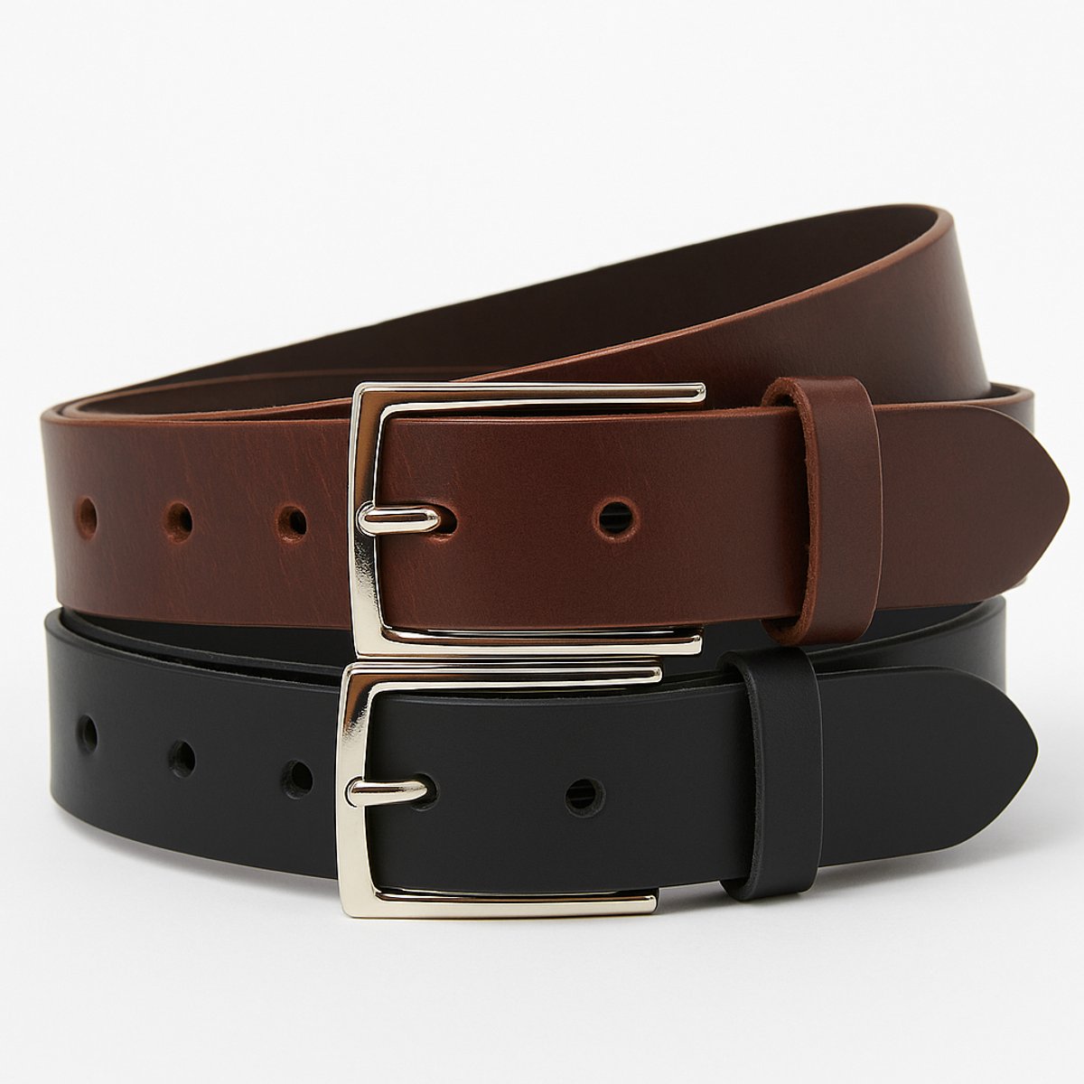 Voordeelset met 2 riemen zwart & Bruin - 2 pack - Jeans riem - Leer - Echt leren riem - Dames/Heren riemen - Casual - Pantalon riem Maat 95 - Totale lengte riem 110 cm