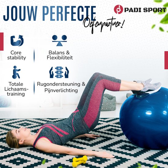 Padisport - Yoga bal - 85 cm - zwangerschapsbal - yoga bal inclusief pomp - fitnessbal - pilates bal - yoga bal blauw - yoga bal 85 cm - yoga - fitness - blauw van Padisport — afbeelding 4