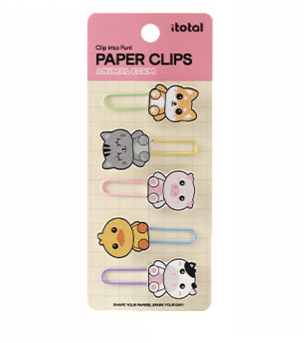 iTotal Set van 5 Paper Clips Animal Farm Boerderijdieren Clip into Fun! 10gr