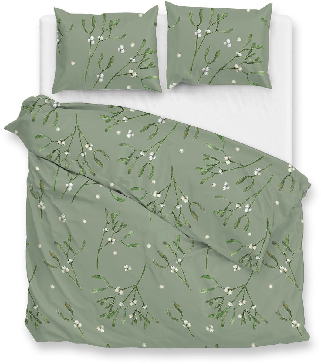 Zohome Hedra Dekbedovertrek - Groen - Lits-jumeaux - Dekbedhoes van 100% Katoen-Flanel - Bladeren - 240x220 + 2 slopen 60/70 cm - AW25