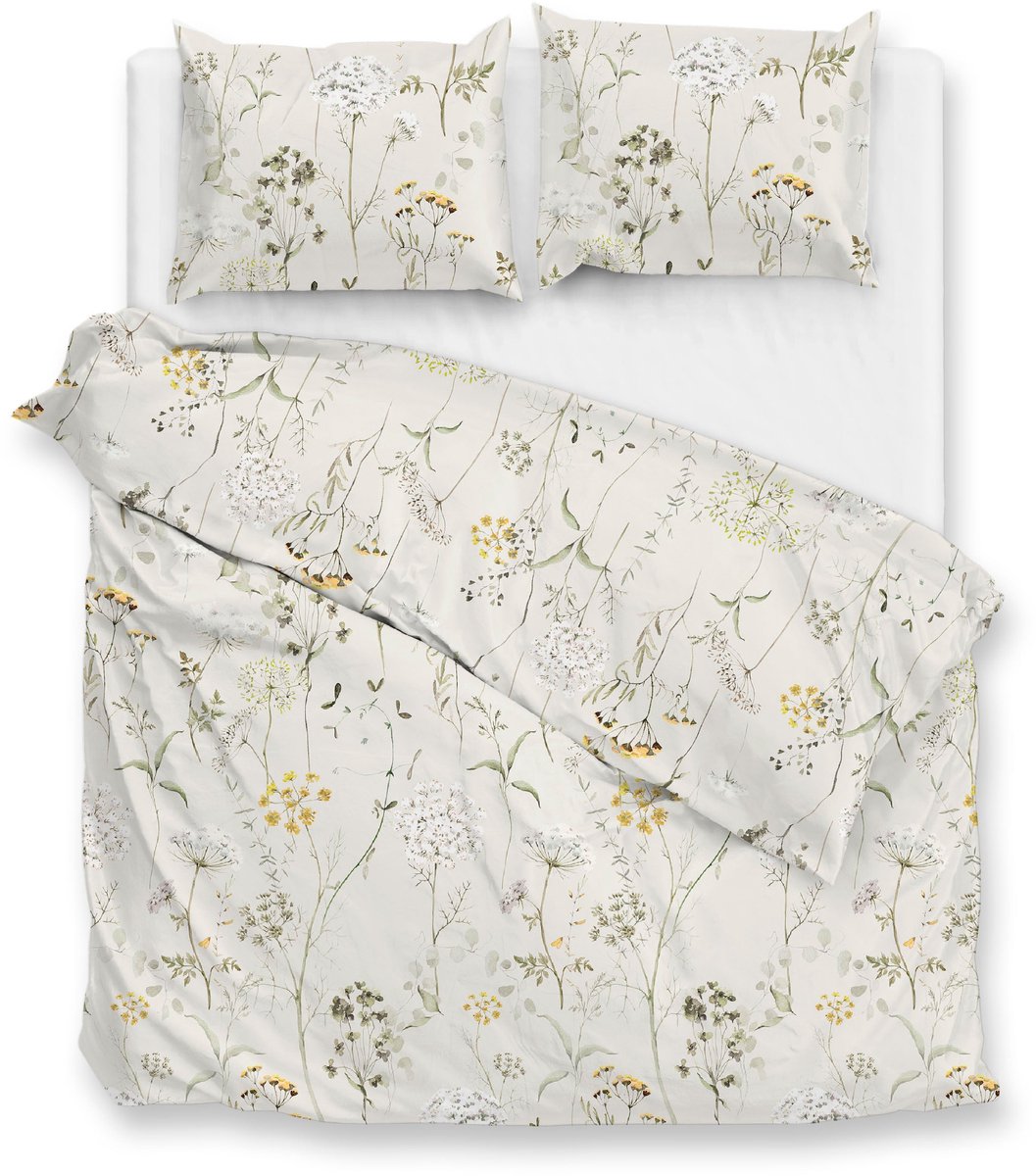 Zohome Leontine Dekbedovertrek - Naturel - Dekbedhoes van 100% Katoen-Flanel - Bloemen - 2 slopen 60/70 cm - AW25