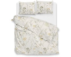 Zohome Leontine Dekbedovertrek - Naturel - Tweepersoons - Dekbedhoes van 100% Katoen-Flanel - Bloemen - 200x220 + 2 slopen 60/70 cm - AW25