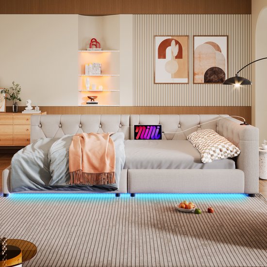 Dagbed, 90 x 200 cm, slaapbank, bed met lattenbodem (zonder matras