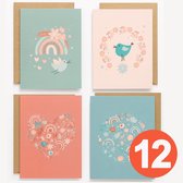 Wenskaarten 12 stuks + Enveloppen Blanco - 12 stuks - Dubbele Wenskaart + envelop - Ansichtkaarten - Verjaardagskaarten - Set wenskaarten zonder tekst