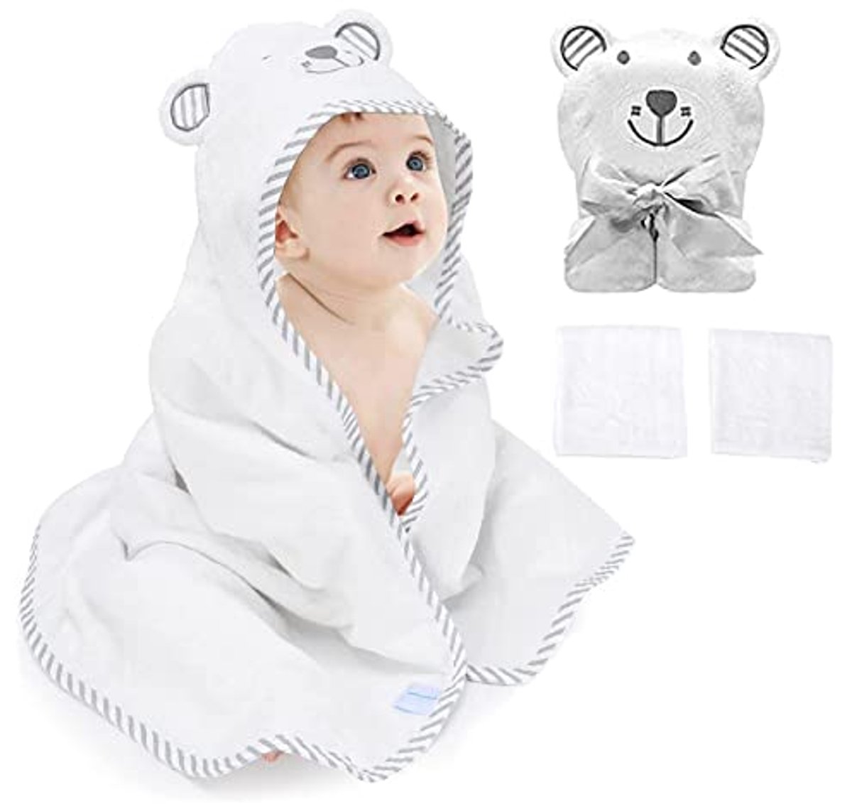 Babyhanddoek met capuchon en washandjes - 100% biologische bamboe - Extra zacht en absorberend voor peuters
