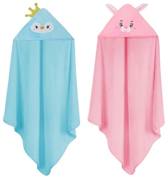 Capuchonhanddoek voor baby's en peuters - 2 stuks, schattige dieren, badponcho van koraalfleece van Merkloos — afbeelding 4