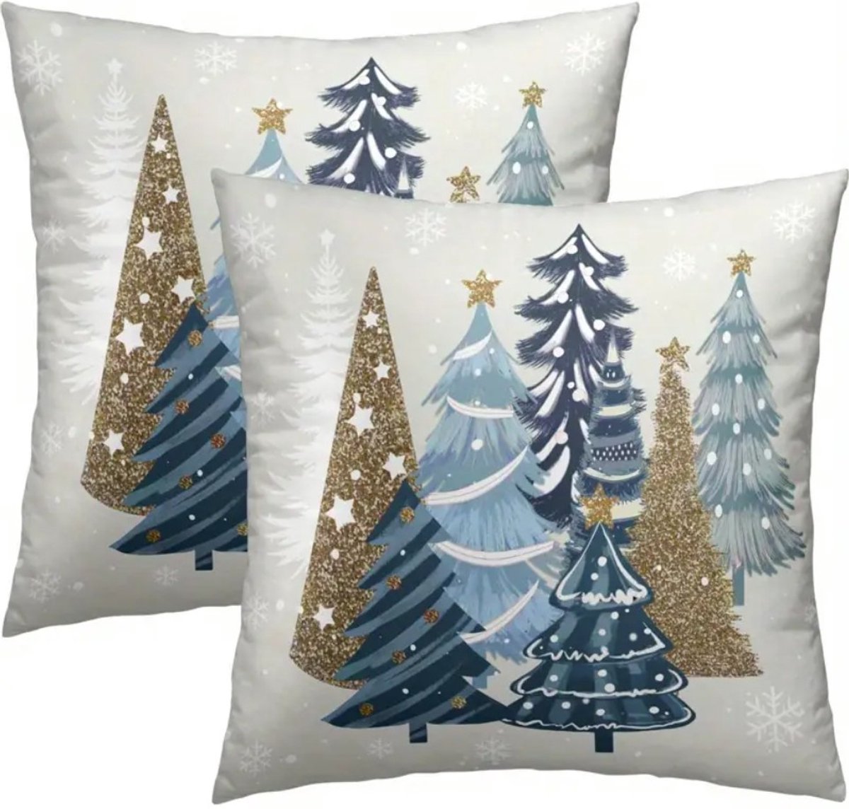 Kussenhoes 1 stuk - 45x45 cm - bomen blauw goud