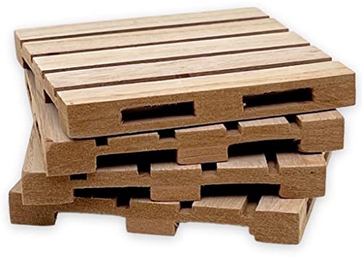 Set van 4 palletvormige houten onderzetters voor glazen - 10 x 10 cm