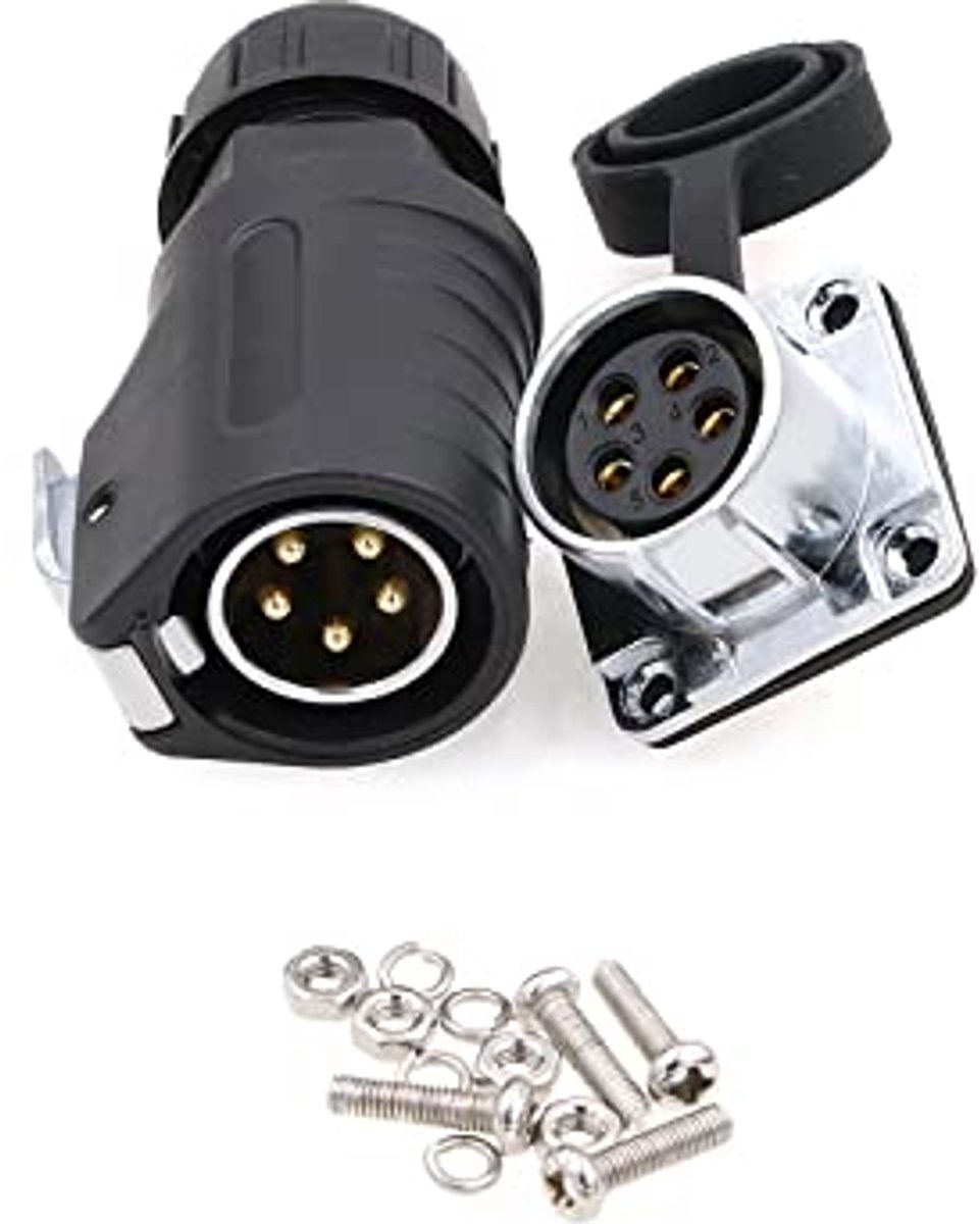 Waterdichte IP65 connector voor zonnepanelen - Snelle aansluiting, stekker en bus, LED, outdoor stroomstekker (5-pins)