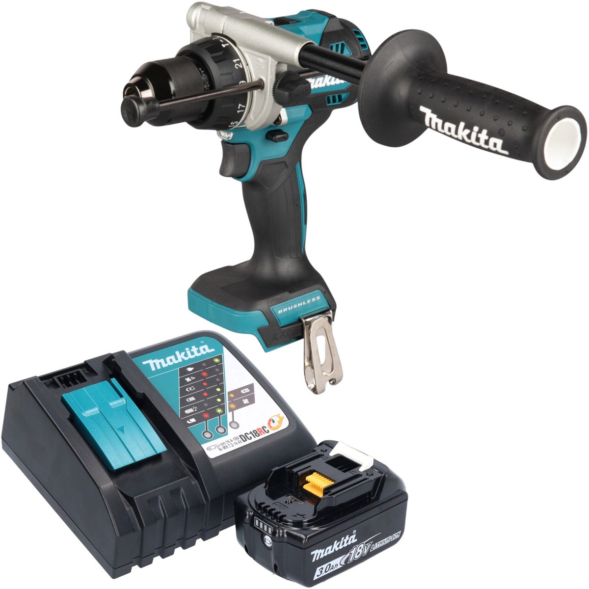 Makita DHP 492 RF1 accu-klopboormachine 18 V 141 Nm borstelloos + 1x accu 3,0 Ah + oplader