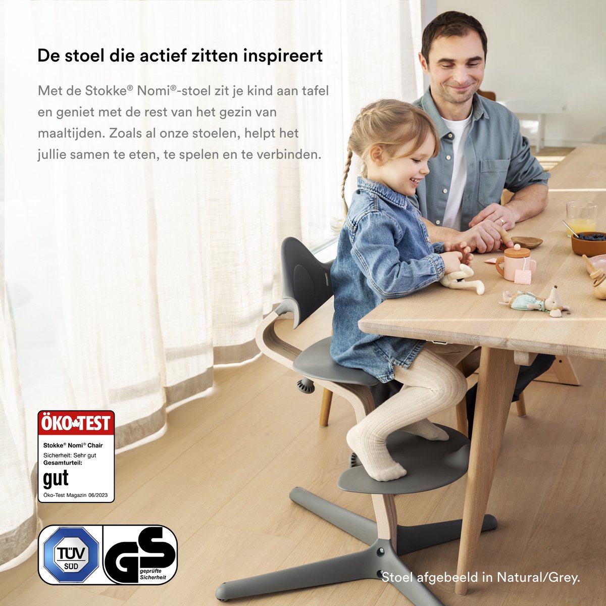 Stokke Nomi stoel (wit) met set voor pasgeborenen (wit/grijs roze) - Inclusief 5-punts veiligheidsharnas en omkeerbare, wasbare textielset - Kan tot 150 kg dragen – foto 3