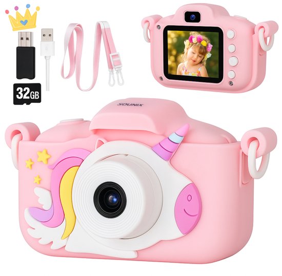 Sounix Digitale Kindercamera - 32GB SD-kaart - Digitale Kindercamera 40MP en HD 1080p - Fototoestel voor Kinderen - Roze