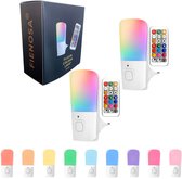 Fienosa Nachtlampje Stopcontact - Nachtlampje Kinderen - Cadeau - Nachtlampje baby - 2 Stuks - Afstandbediening - Multi Kleur - Dimbaar - Timer - Stekkerlamp - Stopcontactlamp