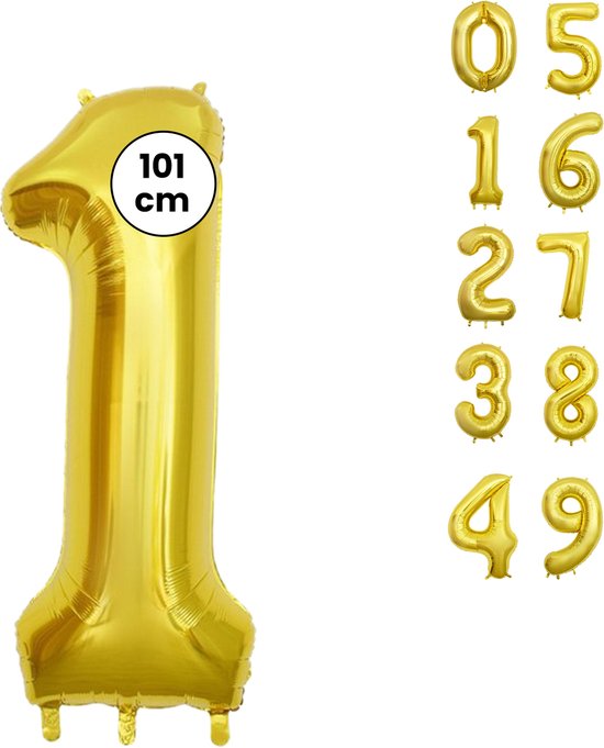 Fienosa Cijfer Ballonnen - Nummer 1 - Goud Kleur - 101 cm - Cijferballon - XL Groot - Helium Ballon - Verjaardag Ballon - Verjaardag Versiering - Feest - Feestversiering - Leeftijd verjaardag - Verjaardagsballon - Verjaardag