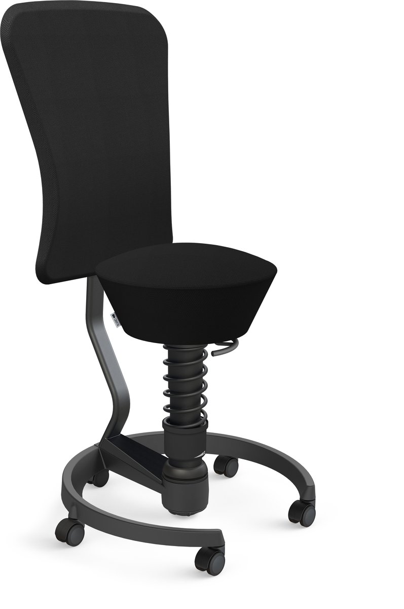 Aeris Swopper with backrest footring with castors (hard floor), black spring strut type: standard, black, spring black seat cover: wool blend Select (Gabriel), black backrest pole: black, backrest cover: wool blend Select (Gabriel), black