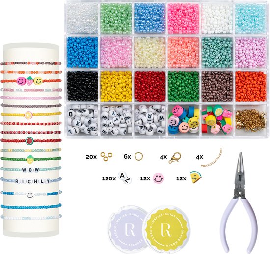 RICHLY® Kralen set Creative - Sieraden armbandjes maken meisjes & dames - incl. Instructieboekje - Met letterkralen, smileys en figuurkralen - Armbandjes Maken - Kralenketting - Knutselen Meisjes - Premium verpakking