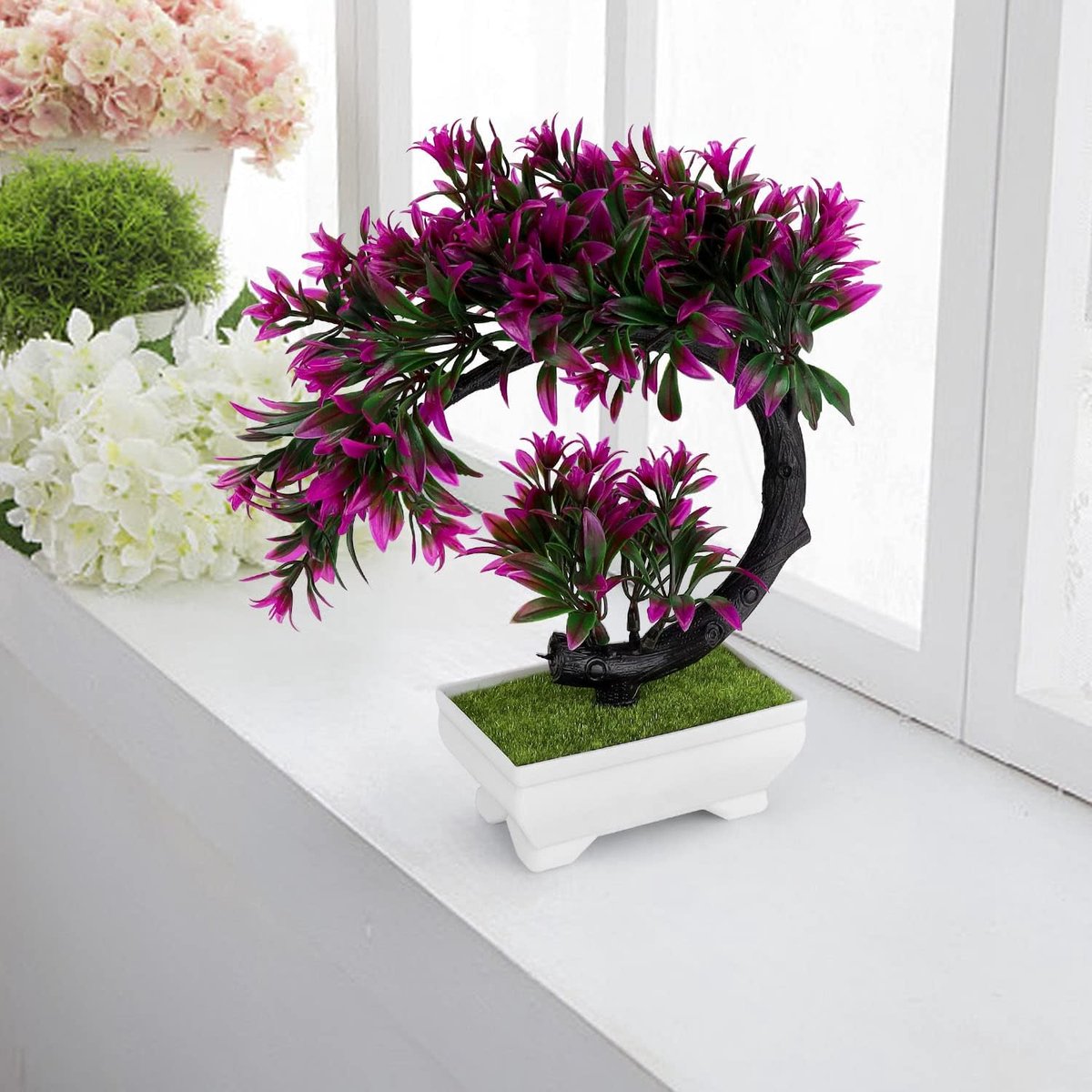 Famanu - Kamerplant, kunstmatige bonsai, kleine bureauplant, natuurlijke kunstplanten, verlichten vermoeidheid, kunstplanten, decoratie voor balkon, tuin, kantoor, ornamenten