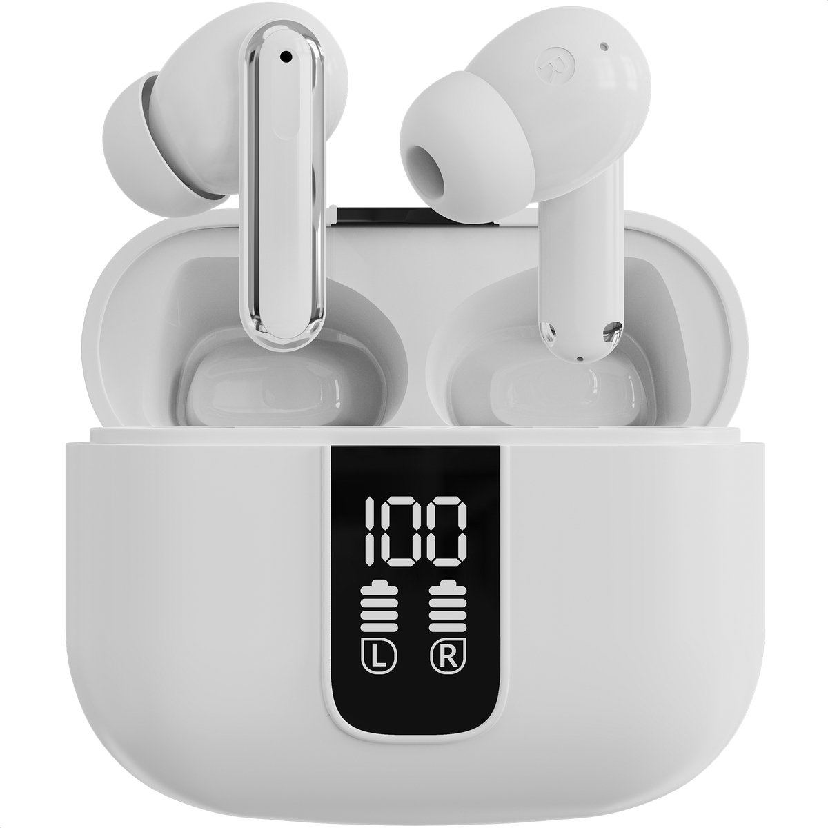 Strex Draadloze Oordopjes met Noise Cancelling - Bluetooth 5.3 - LED Display - Draadloze Oortjes Sport met Bluetooth - Wit