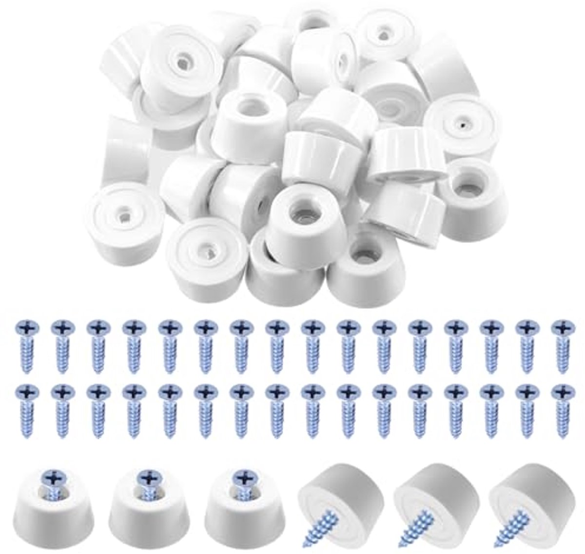 30 Stuks Witte Ronde Rubberen Meubelpads met Antislip en Schroeven