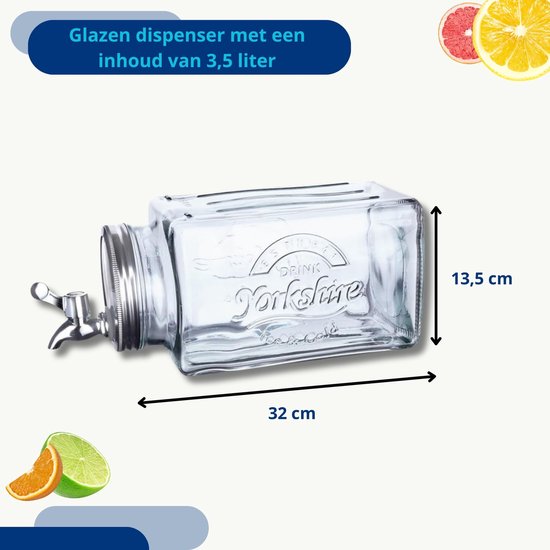 Distributeur Boisson Verre 3,5 L Avec Robinet – Frigo, Limonade, Jus, Punch – Élégant & Pratique