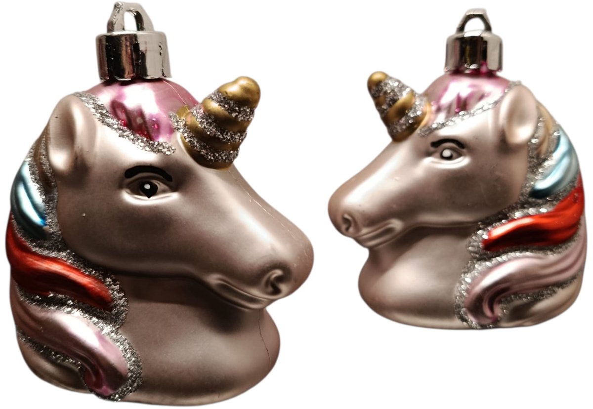 Kerstornament 5 cm lang – Unicorn Roze met Glitter – Luxe Kerstbal – Magische Kerstdecoratie