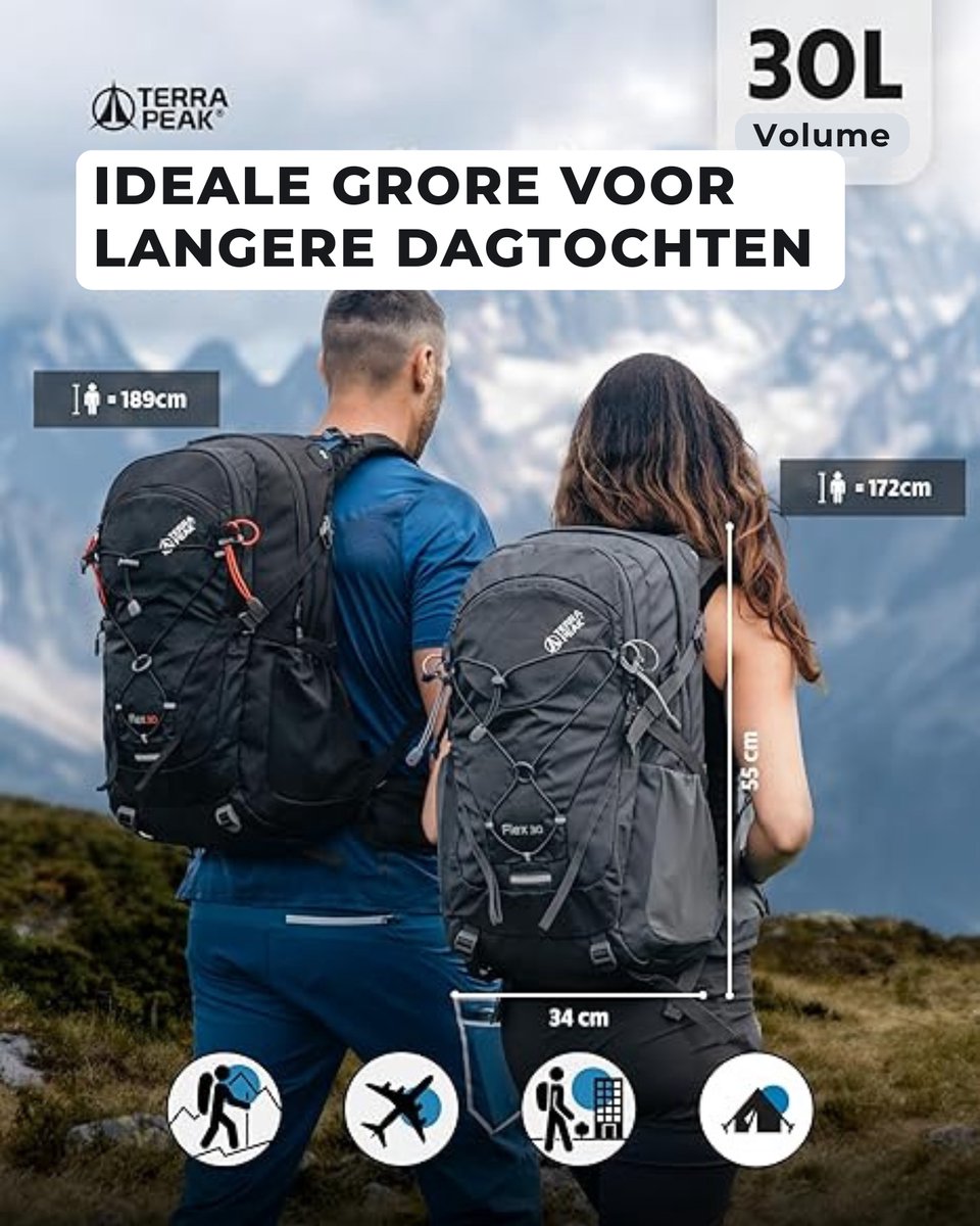 Terra Peak Sac à Dos Randonnée 30L FLEX 30 - Respirant, Imperméable, Confortable Pour Femme Et Homme