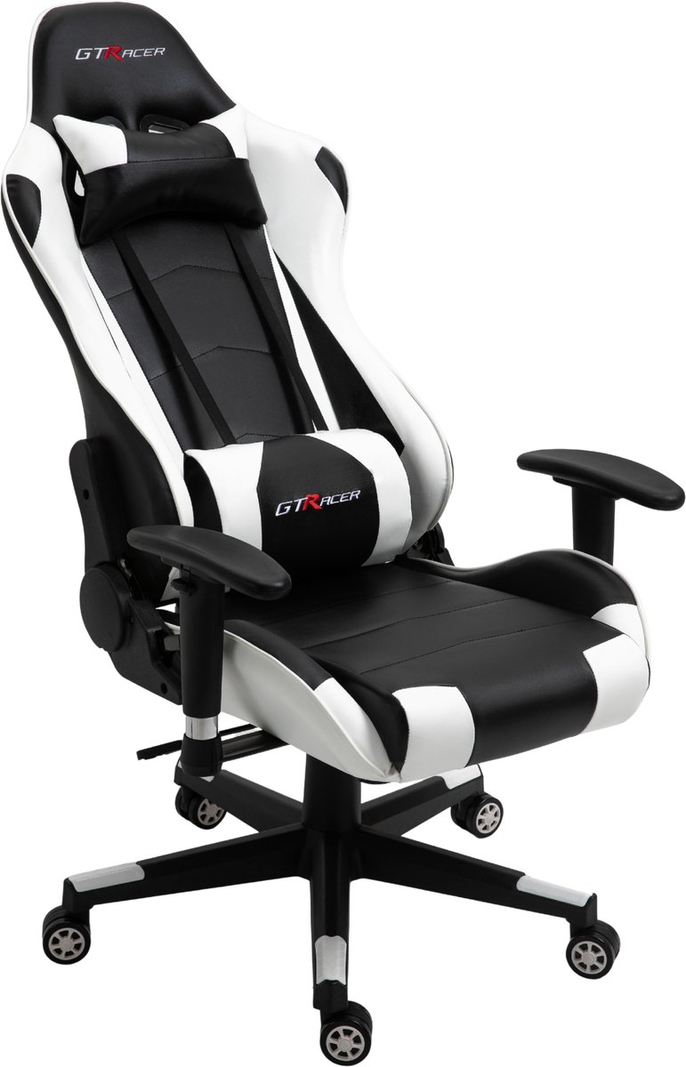 GTRacer Pro - Game Stoel - Gaming Stoel - Ergonomische Bureaustoel - Gamestoel - Verstelbaar - Gaming Chair - Zwart / Wit – foto 4
