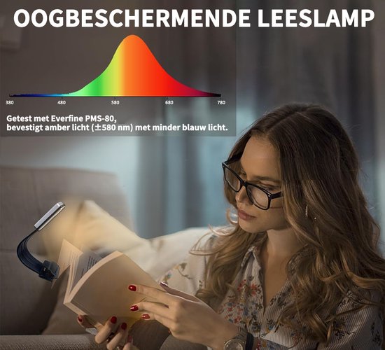 TRANSNECT Leeslamp - Draadloos USB Oplaadbaar Leeslampje Met Klem - 3 Lichtstanden - Flexibel - Leeslampje voor E-reader, Boek, Slaapkamer, Bed, E-reader, Kindel, Kobo, PC, Laptop - Inclusief USB kabel - Zwart van Merkloos — afbeelding 3