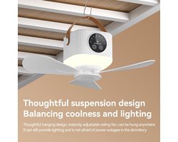 Oplaadbare USB Campingventilator met LED Licht en Afstandsbediening – Tentventilator met Afneembare Bladen, Timer en Statief voor Buitenactiviteiten
